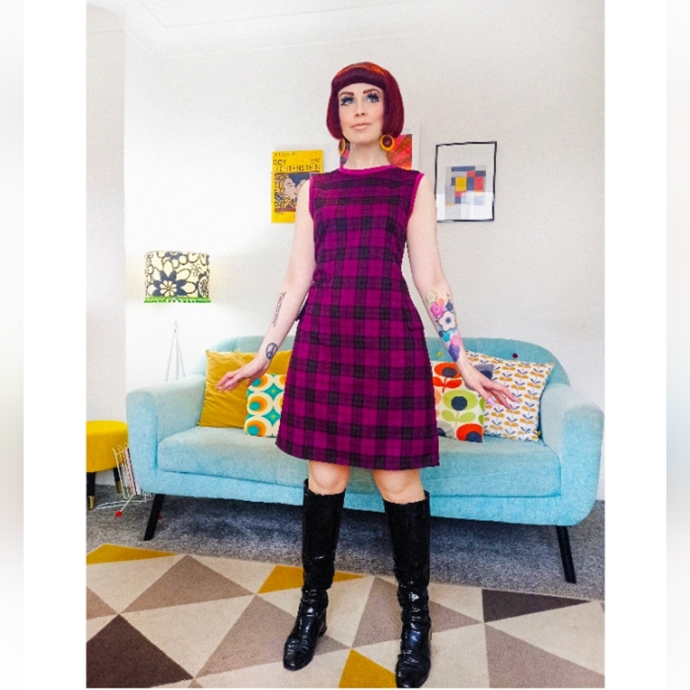 Love Her Madly "Viv" Magenta Tartan Shift Dress